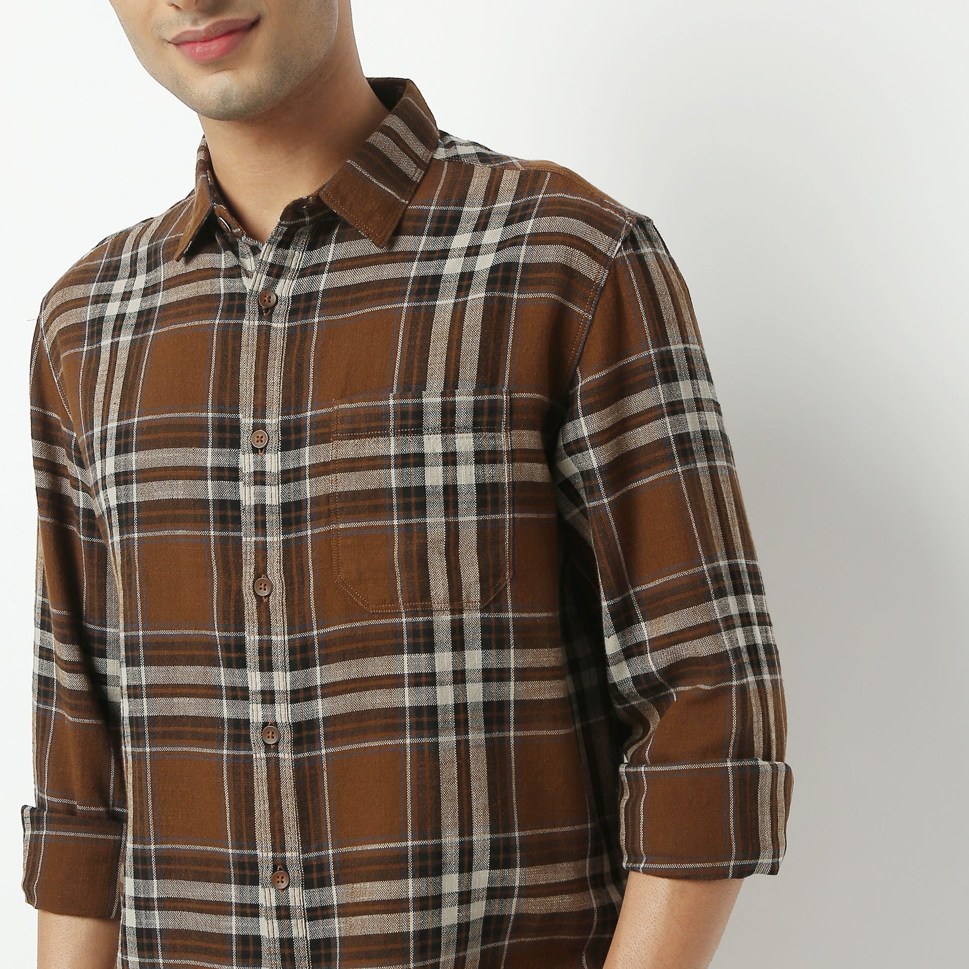Regular Fit Checkered Shirt Collar Shirt