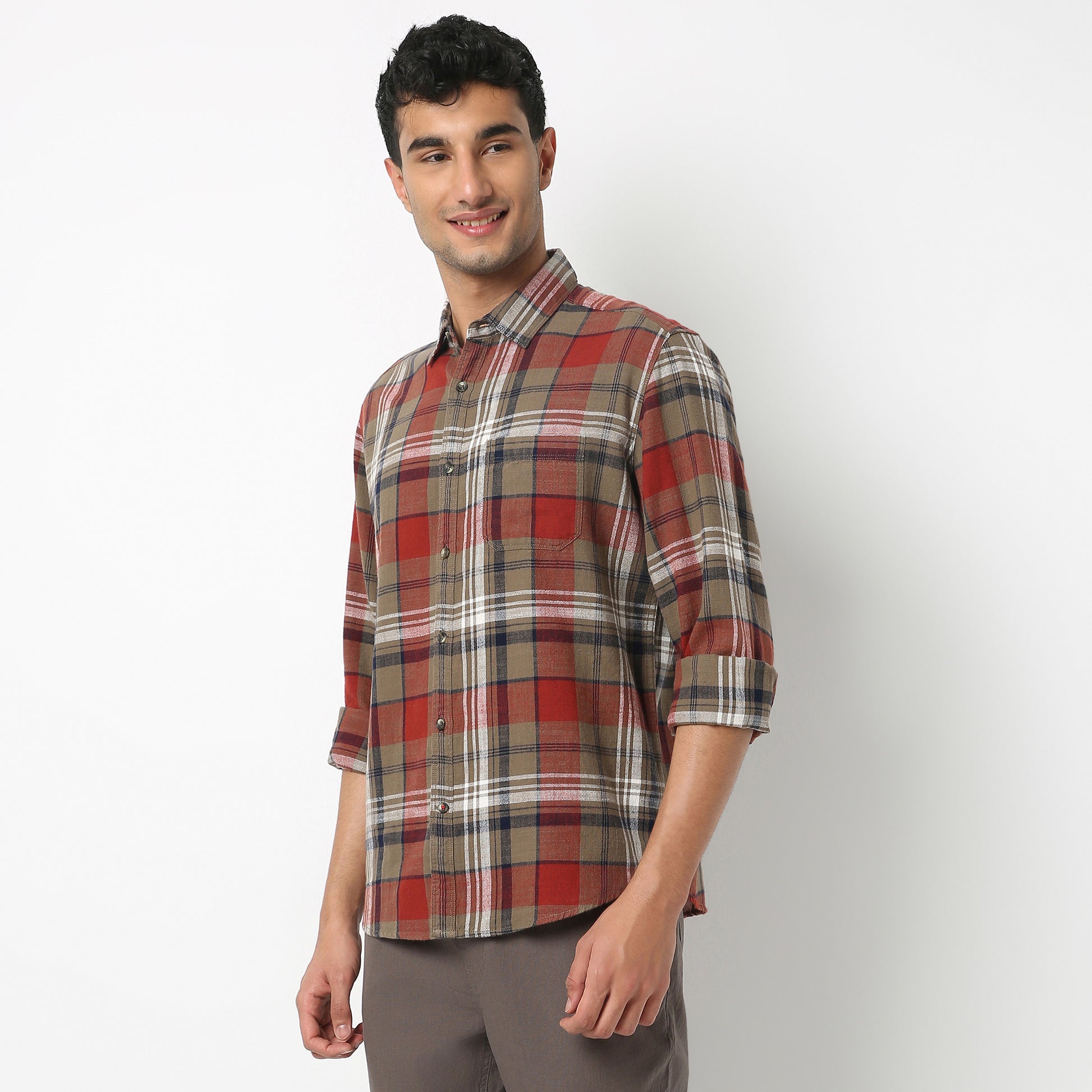 Regular Fit Checkered Shirt Collar Shirt