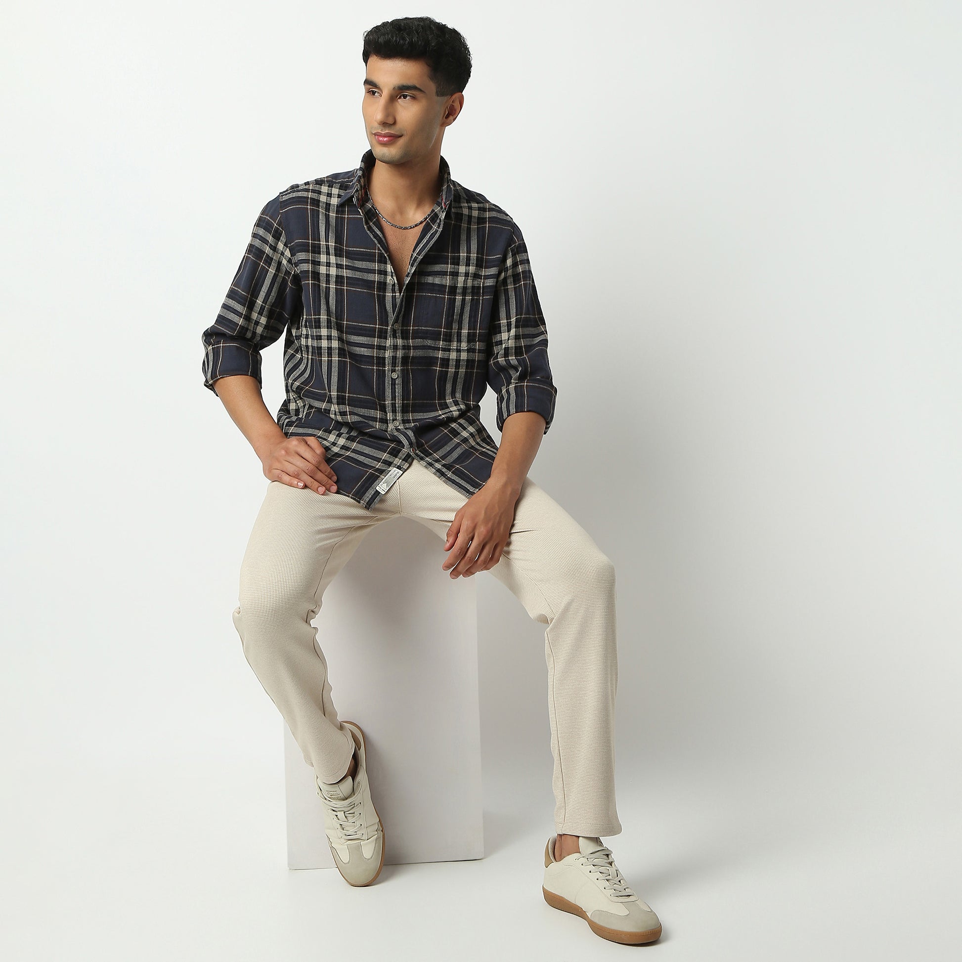 Regular Fit Checkered Shirt Collar Shirt