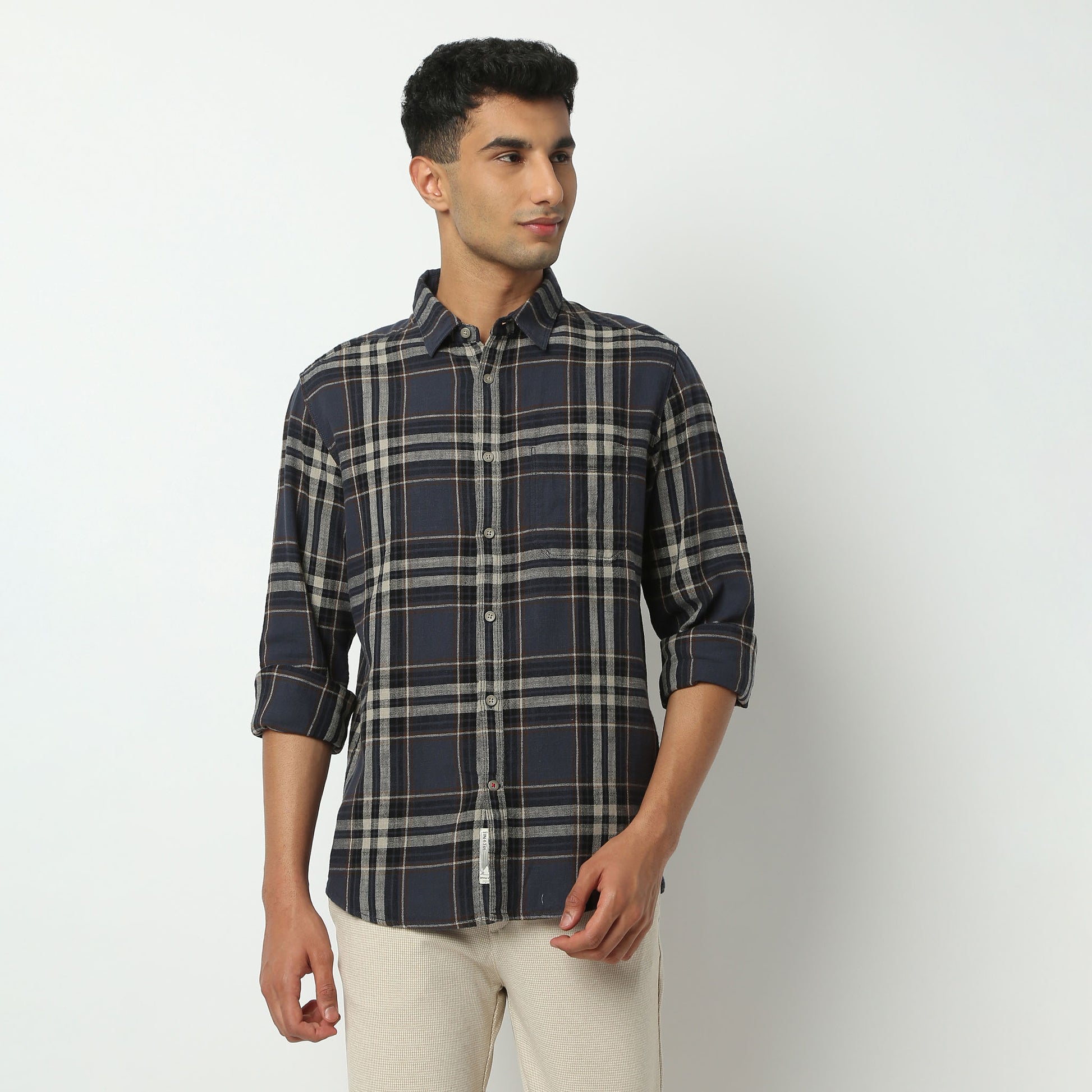 Regular Fit Checkered Shirt Collar Shirt