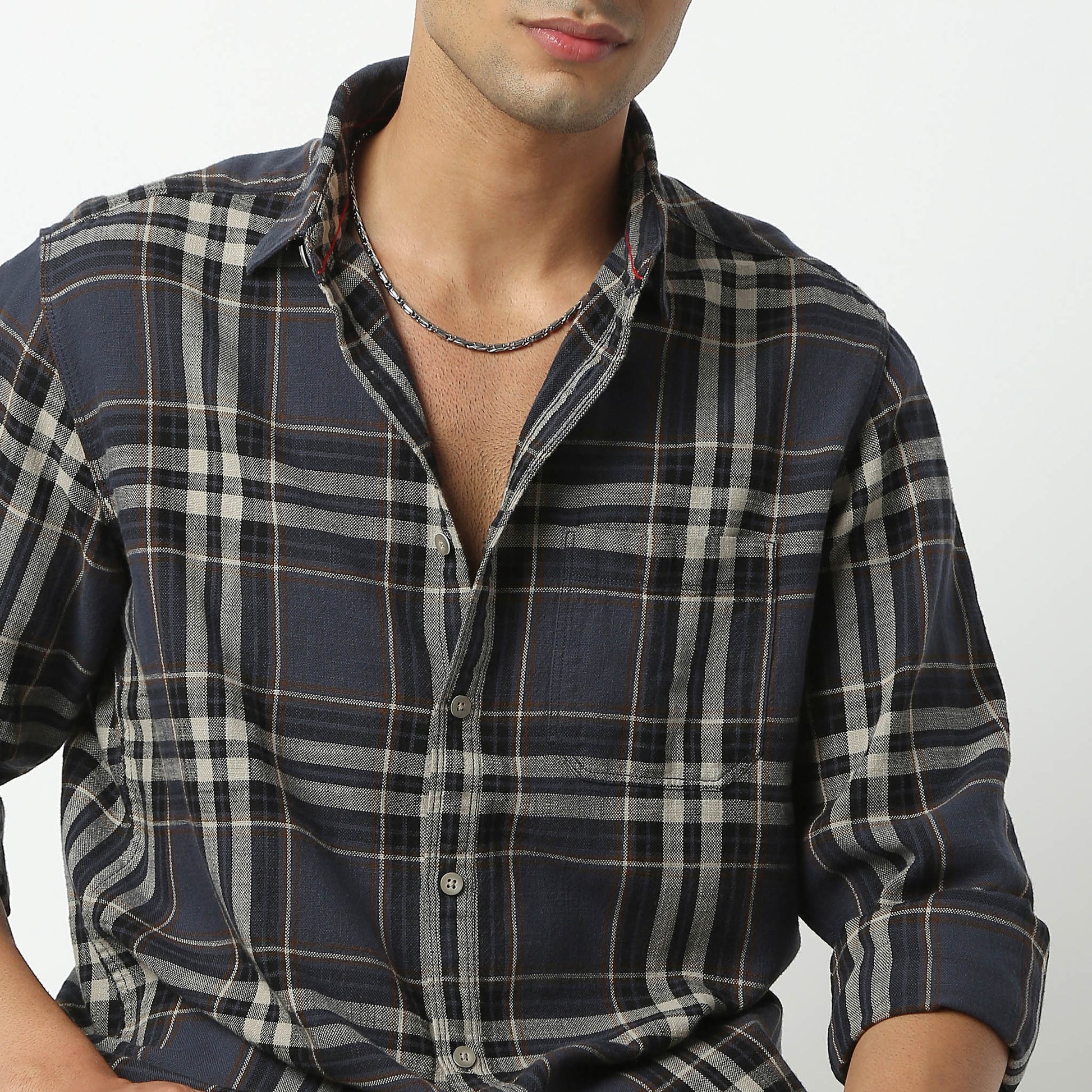 Regular Fit Checkered Shirt Collar Shirt