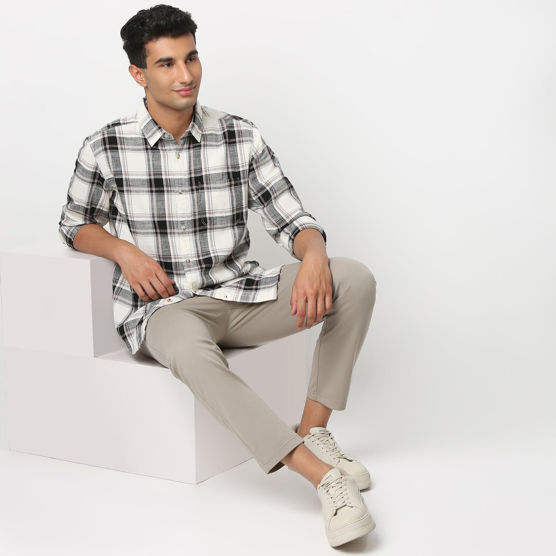 Regular Fit Checkered Shirt Collar Shirt