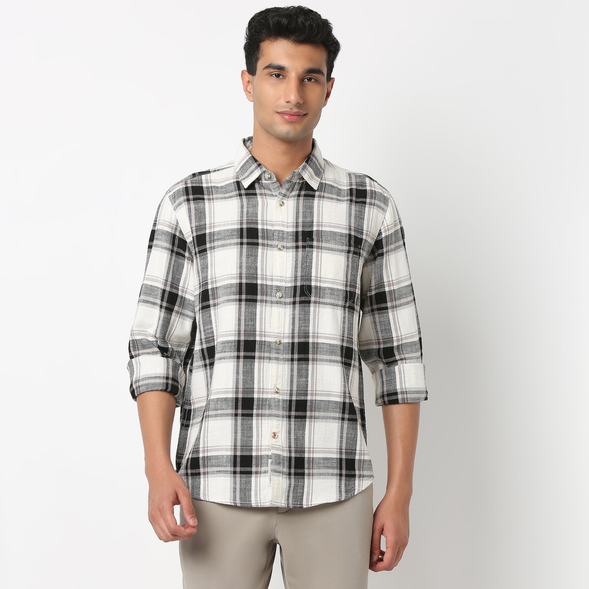 Regular Fit Checkered Shirt Collar Shirt
