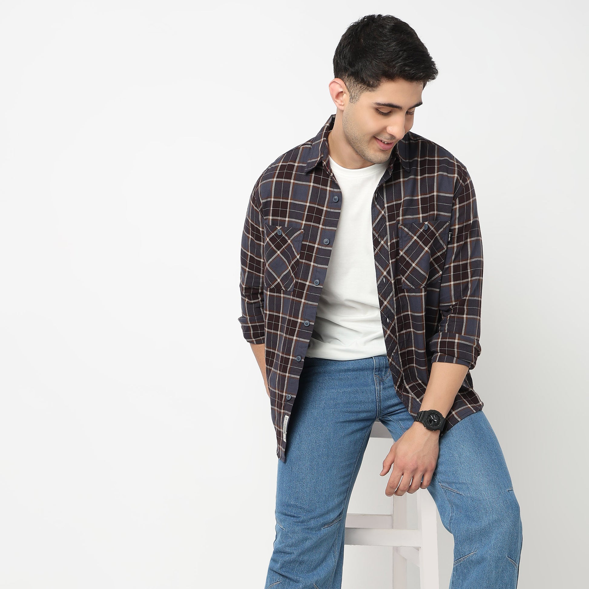Mens Double Pocket Check Shirt