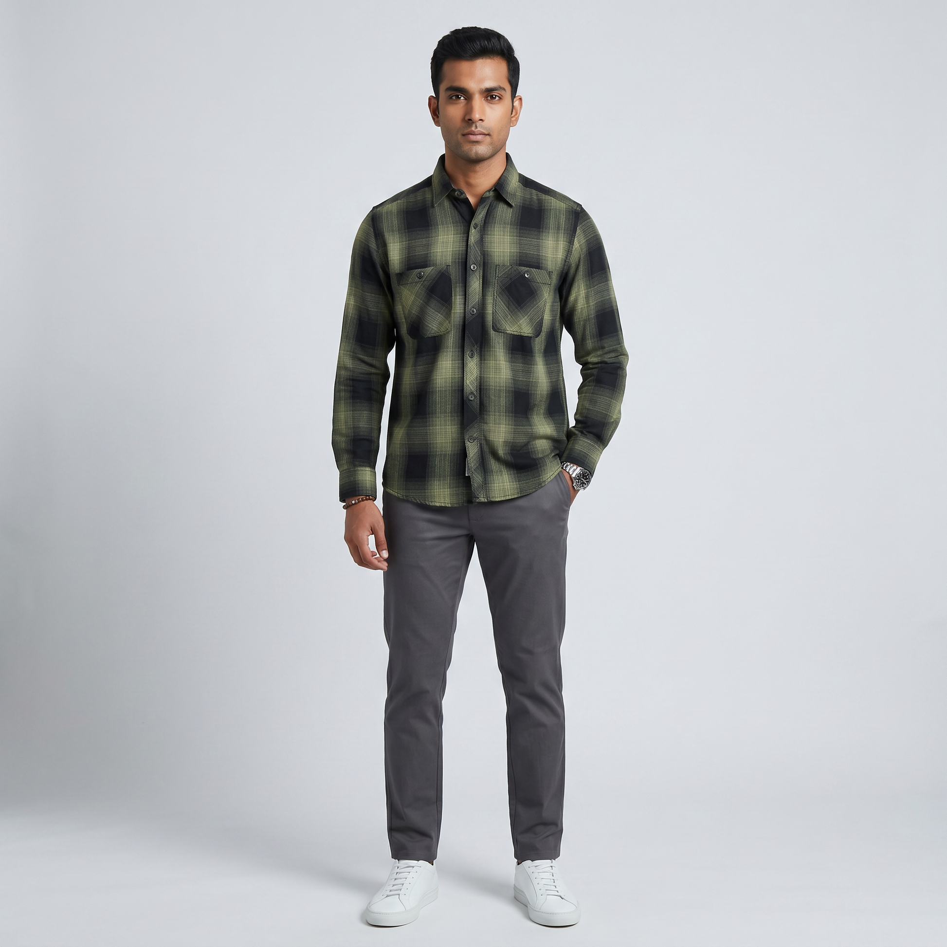 Cotton Checkered Double Pocket Shirt