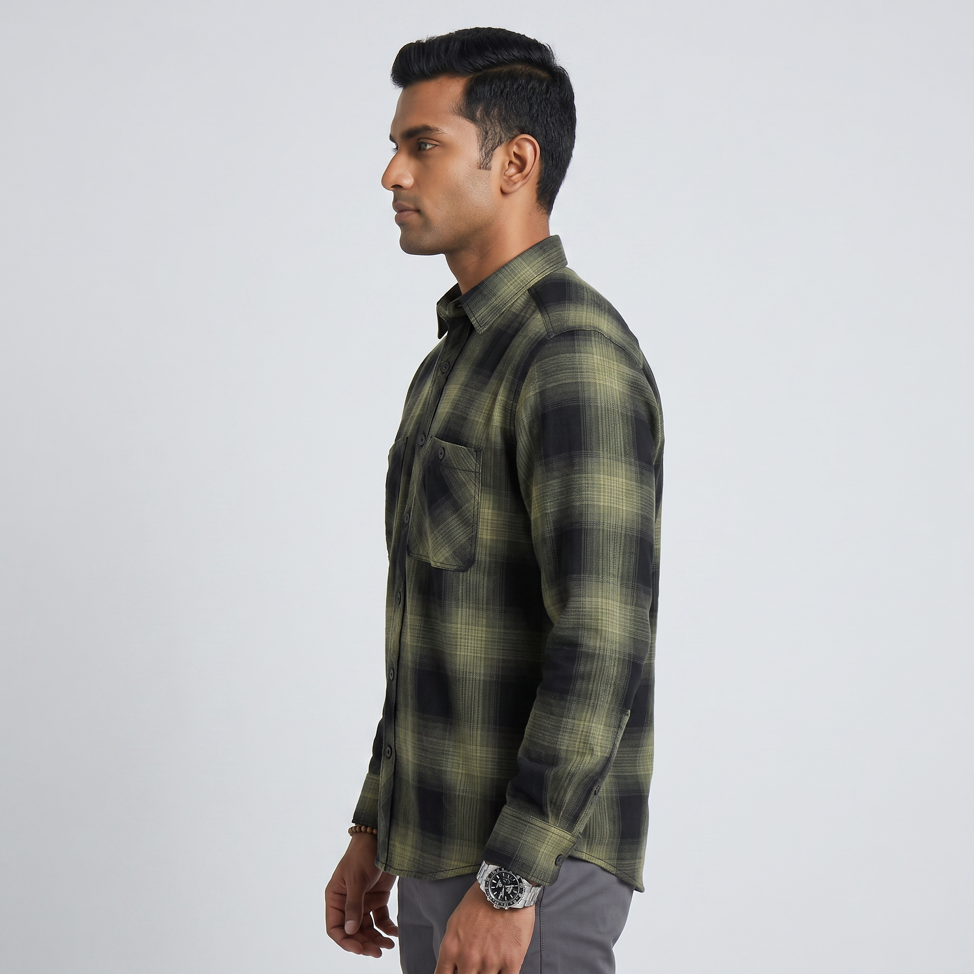 Cotton Checkered Double Pocket Shirt