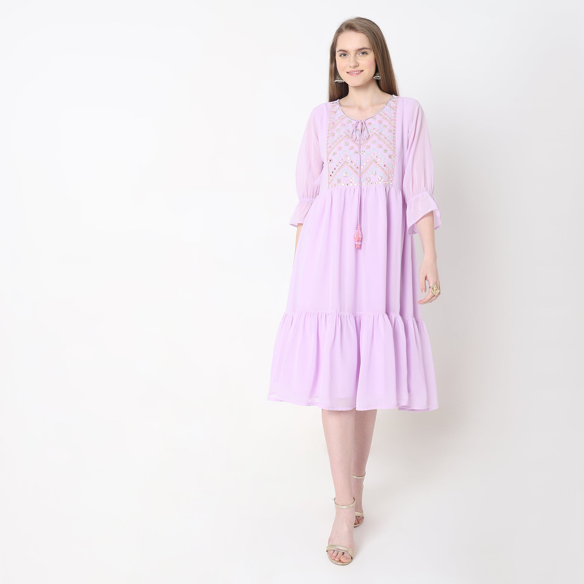 Mid Flare Solid Dress