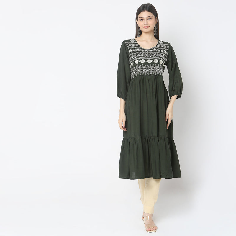 Flare Fit Embroidered Dress