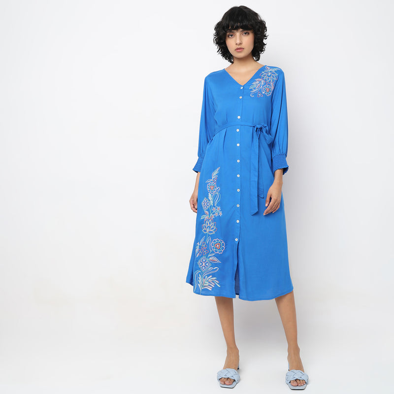 Flare Fit Embroidered Dress