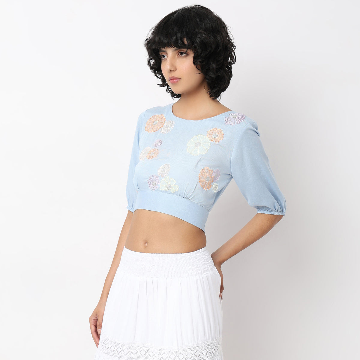 Flare Fit Embroidered Crop Top