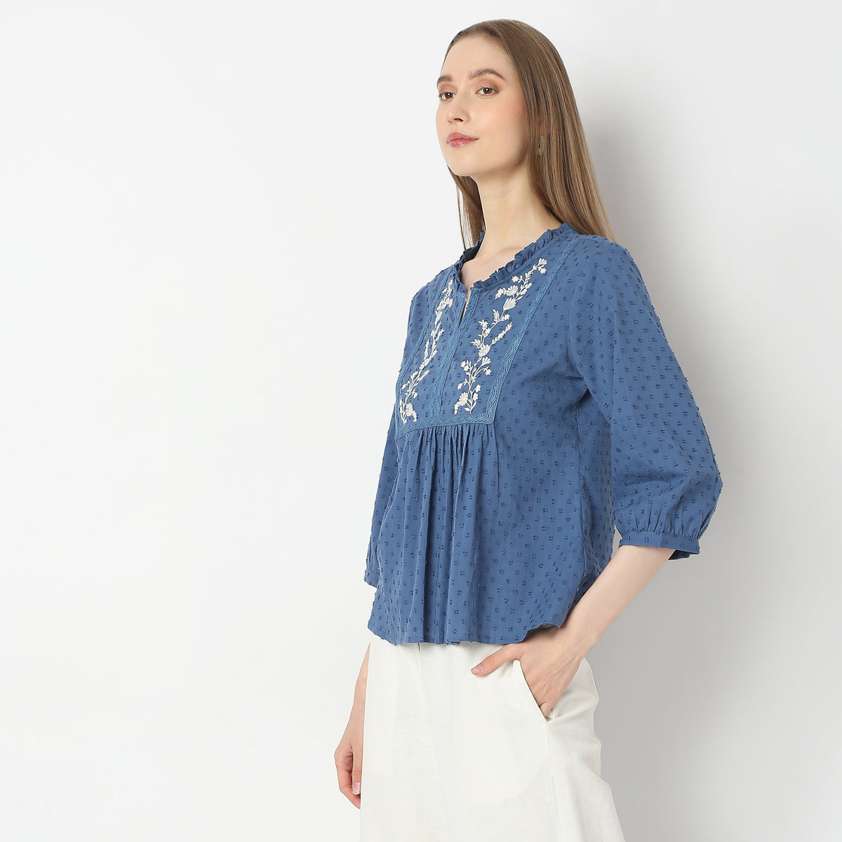 Flare Fit Embroidered Top