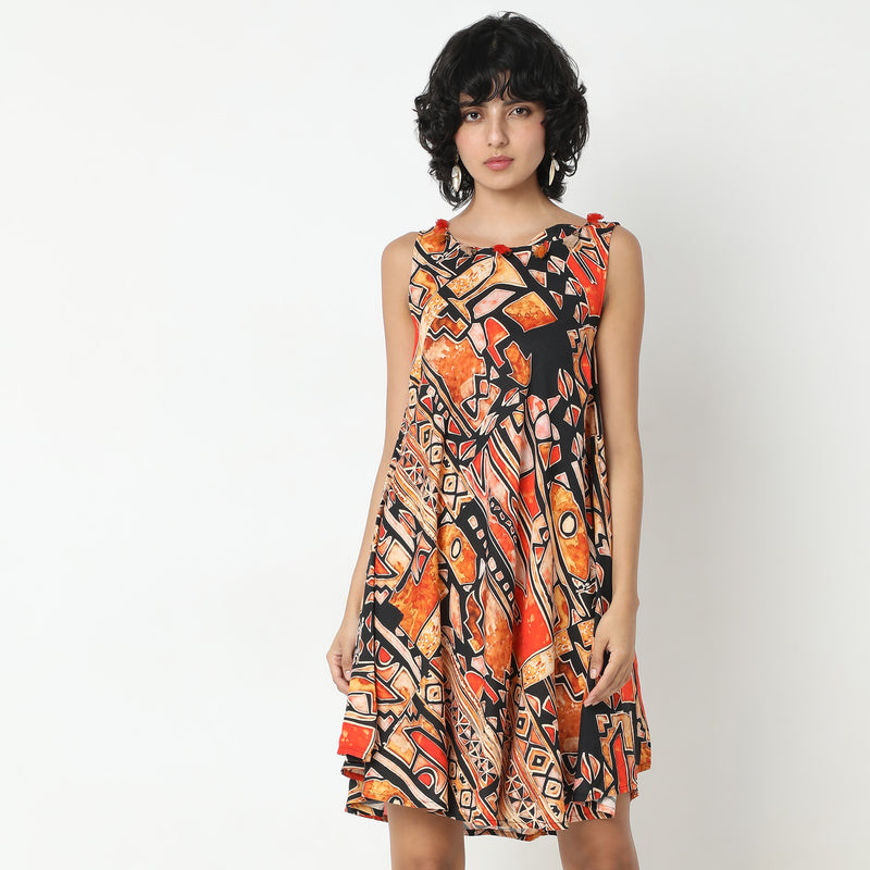 Flare Fit Printed Dress