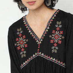 Flare Fit Embroidered Dress