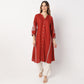 Flare Fit Embroidered Knee Length Band Collar Kurta