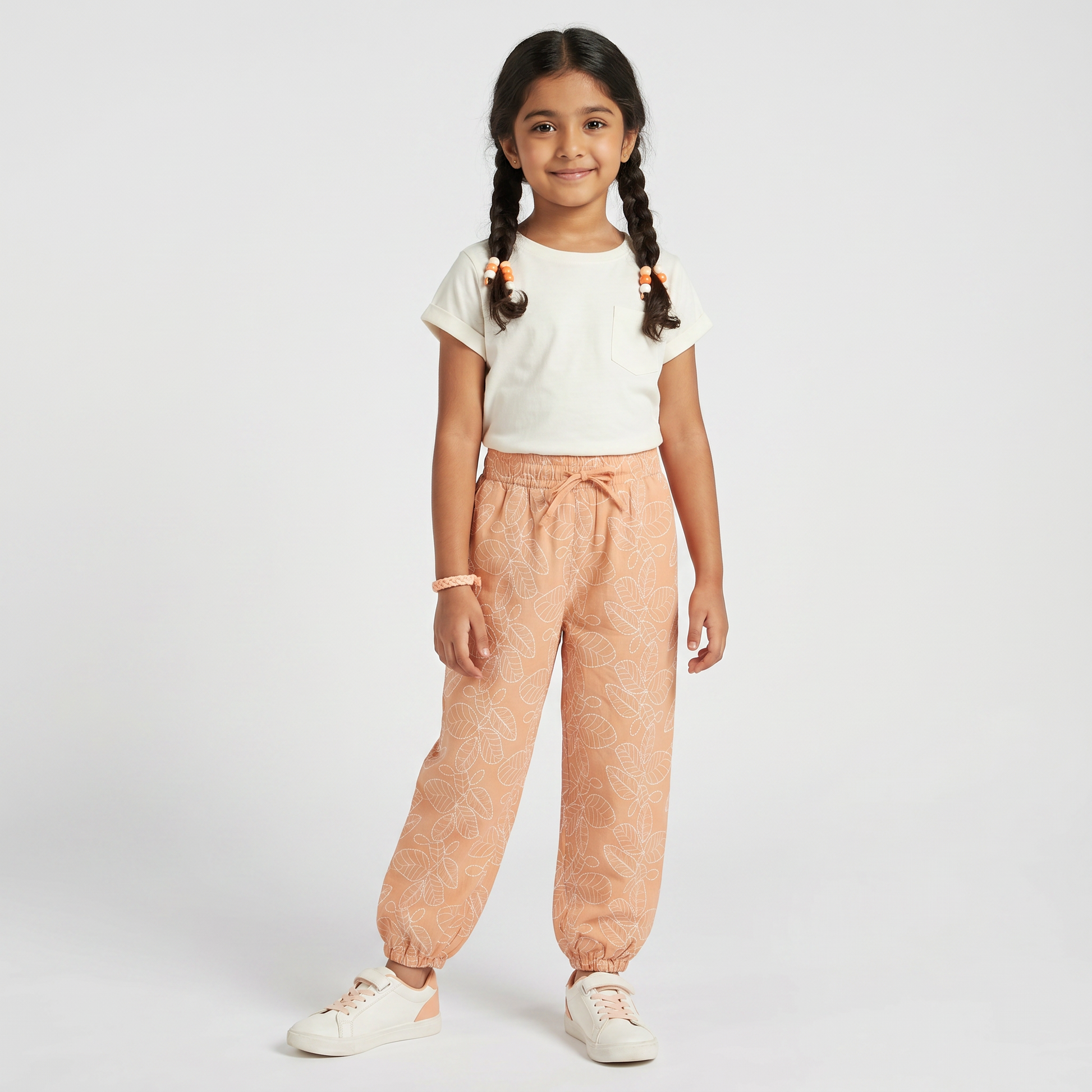 Girls Tropical Leaf Embroidered Jogger Pants