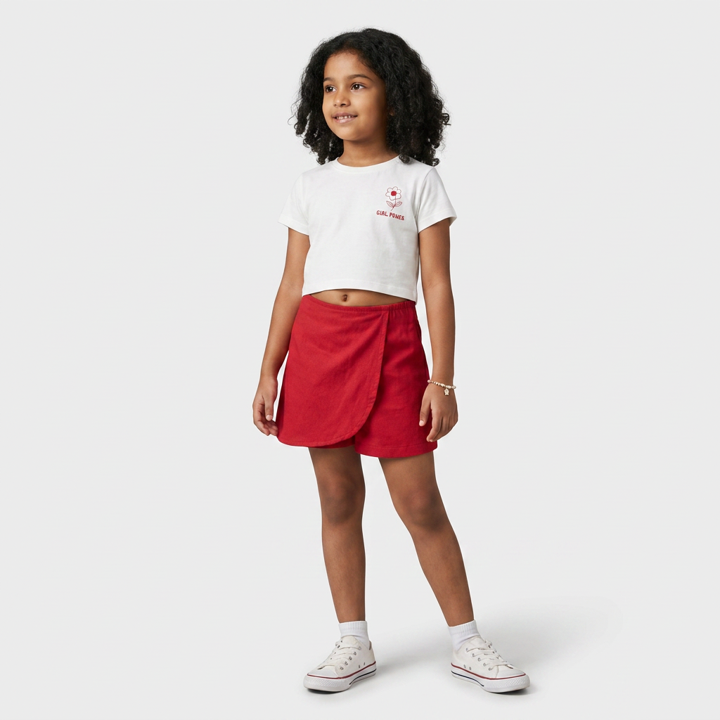 Girl Solid Wrap- Tie Up Skort