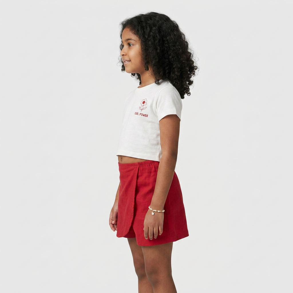 Girl Solid Wrap- Tie Up Skort