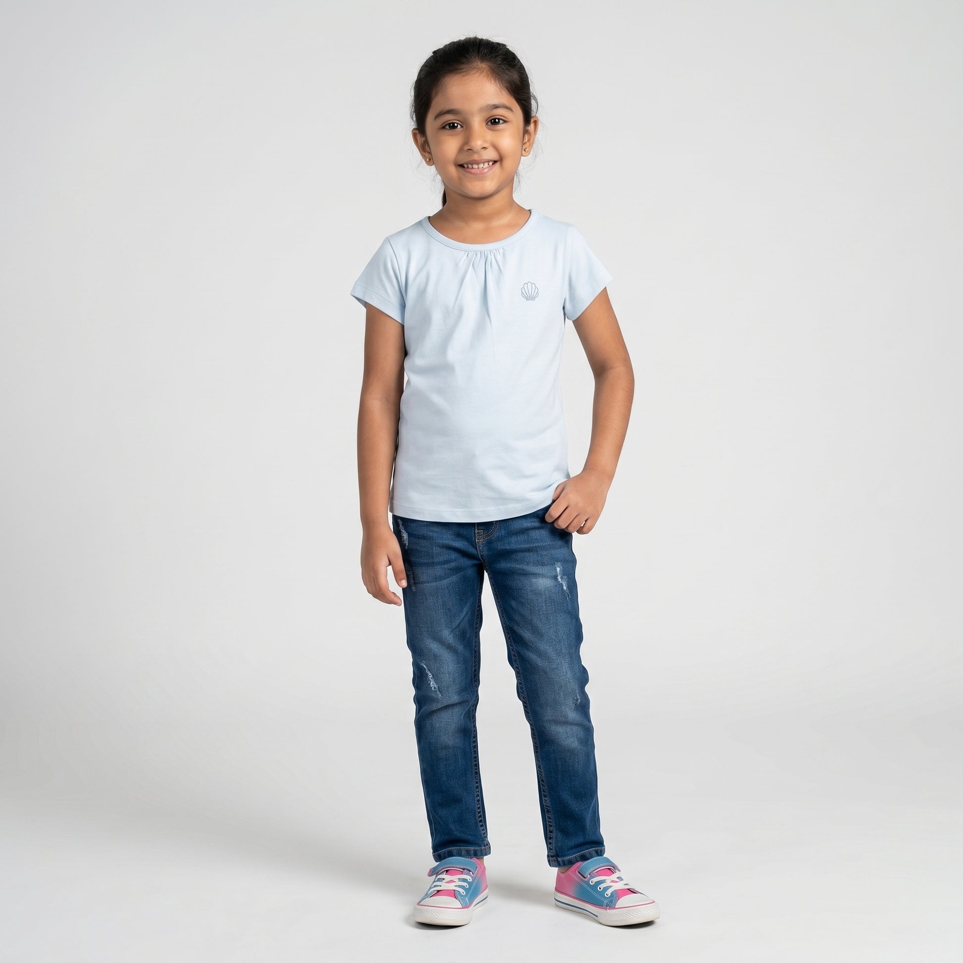 Girls Cotton Crew Neck T-Shirt