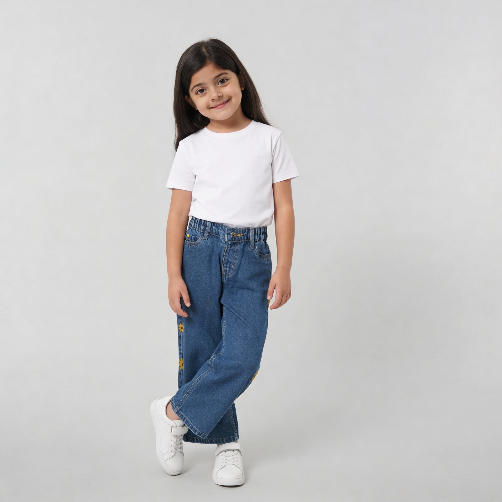 Girls Wide Leg Embroideried Denim
