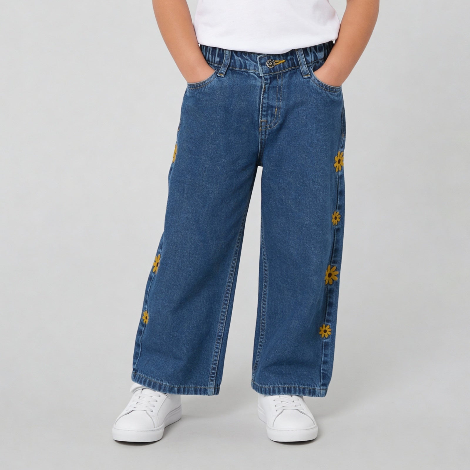 Girls Wide Leg Embroideried Denim
