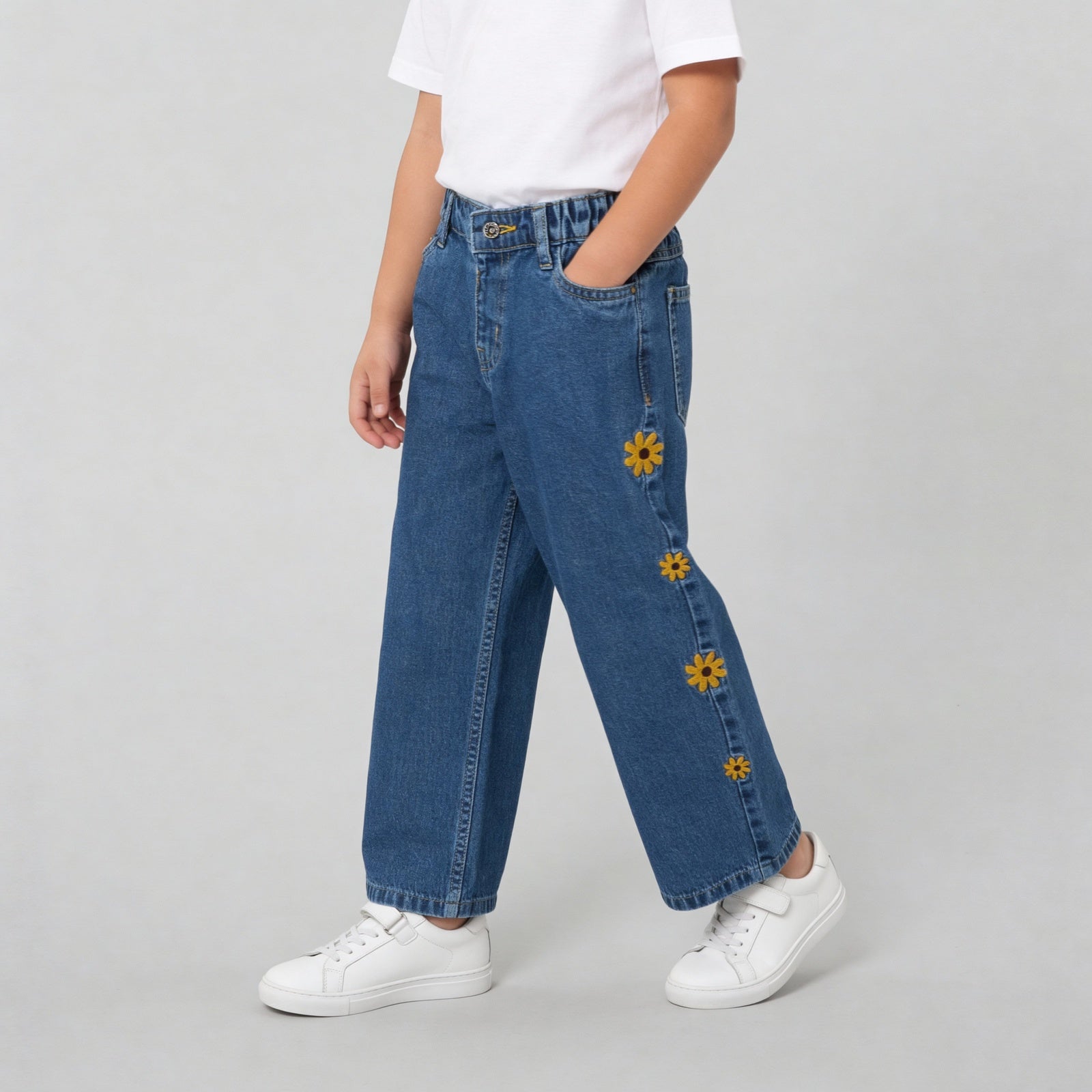 Girls Wide Leg Embroideried Denim