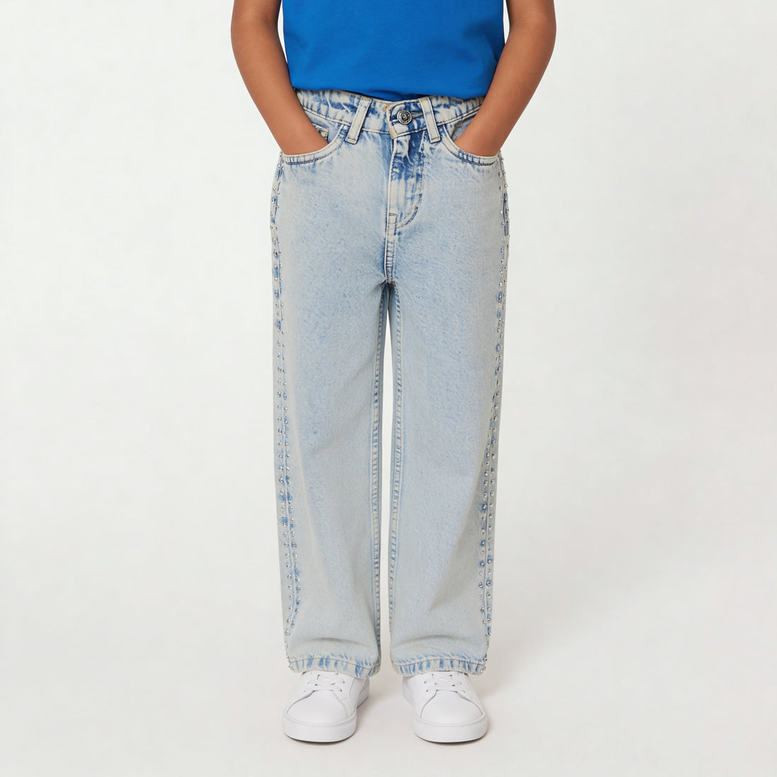 Girls Embellished Studded Straight Jeans