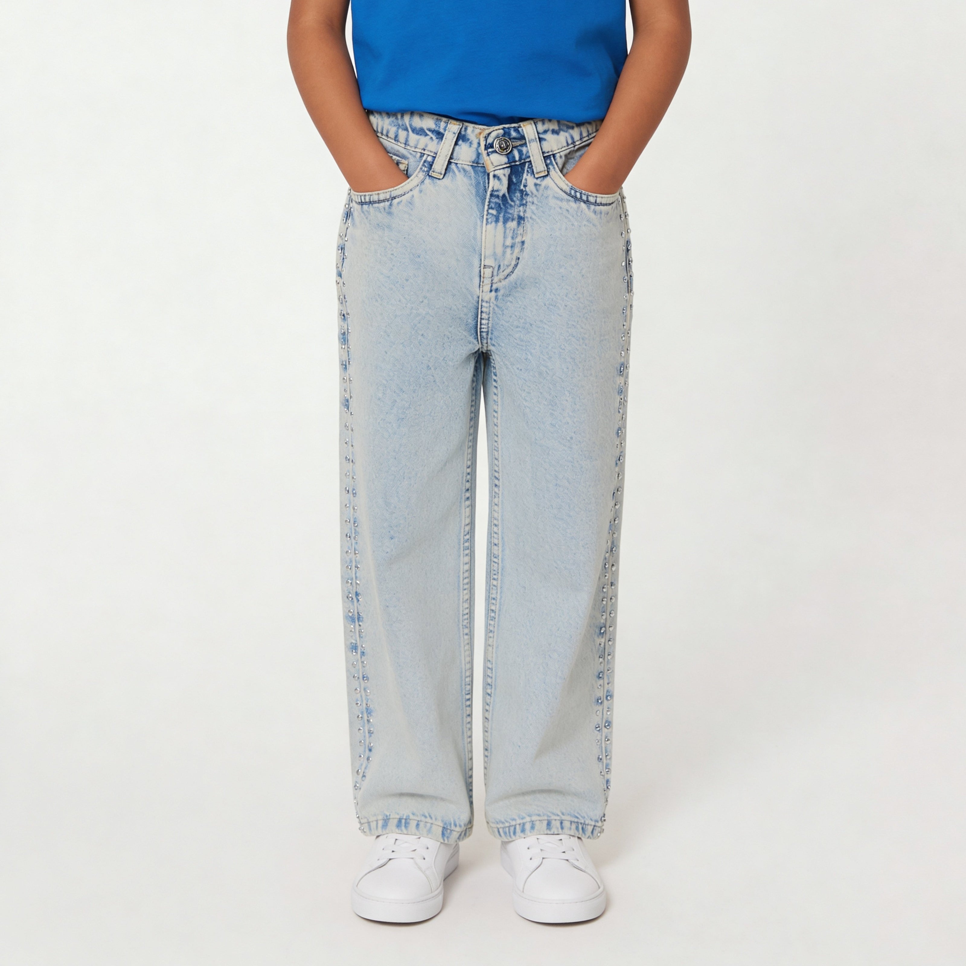 Girls Embellished Studded Straight Jeans