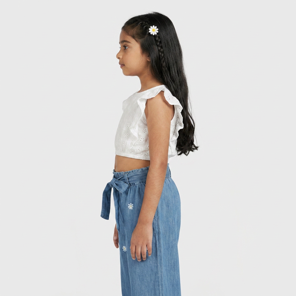 Girls Embellished Denim Palazzo