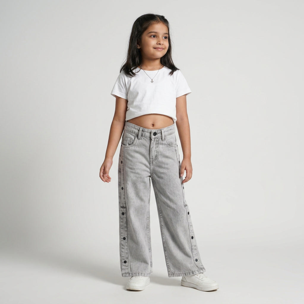Girls Cotton Solid Denim