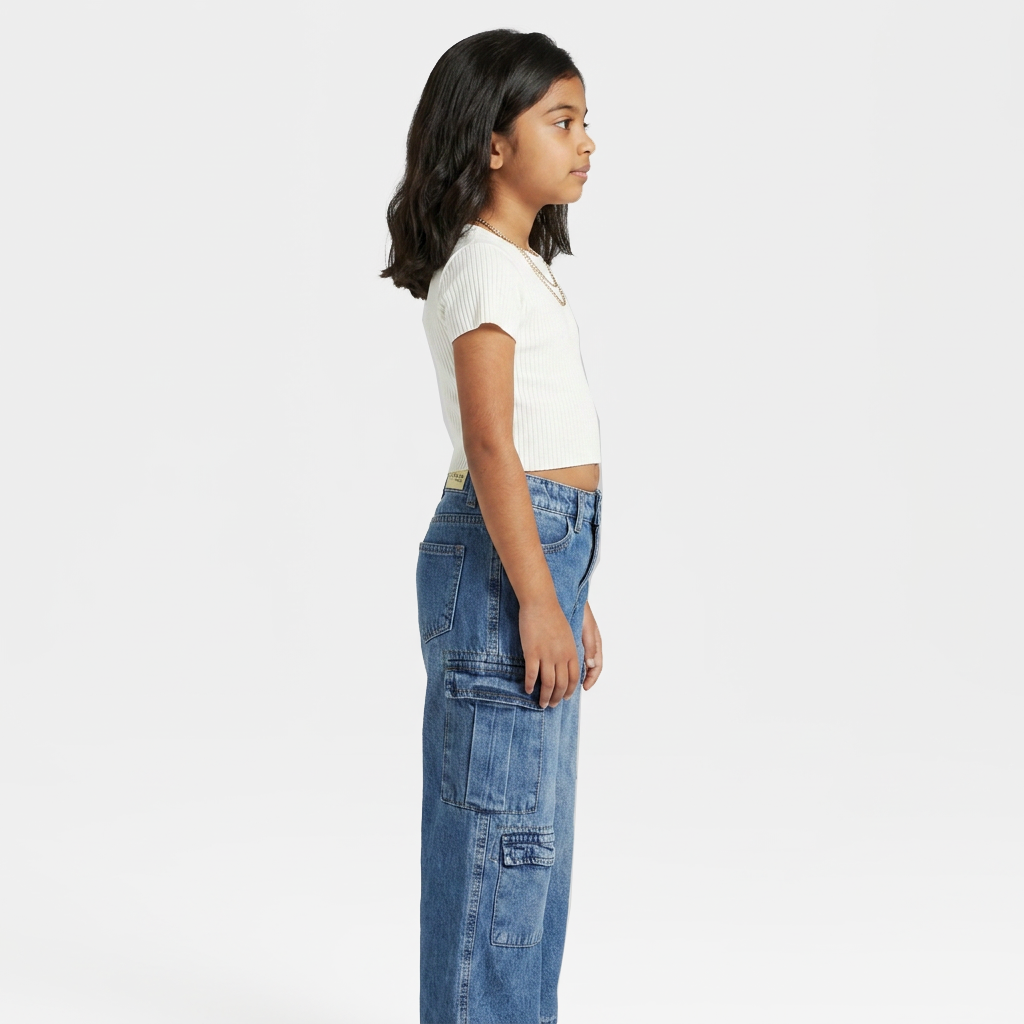 Girls Solid Denim Cargos