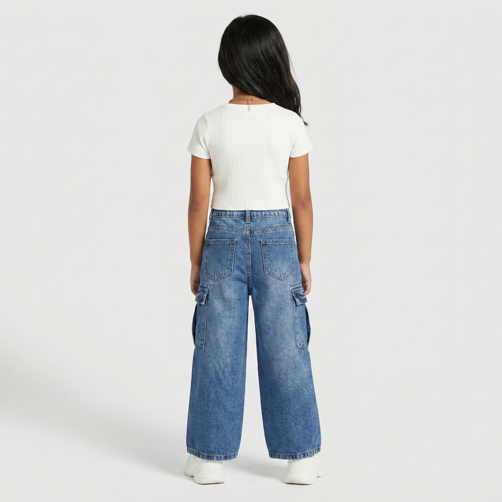 Girls Solid Denim Cargos