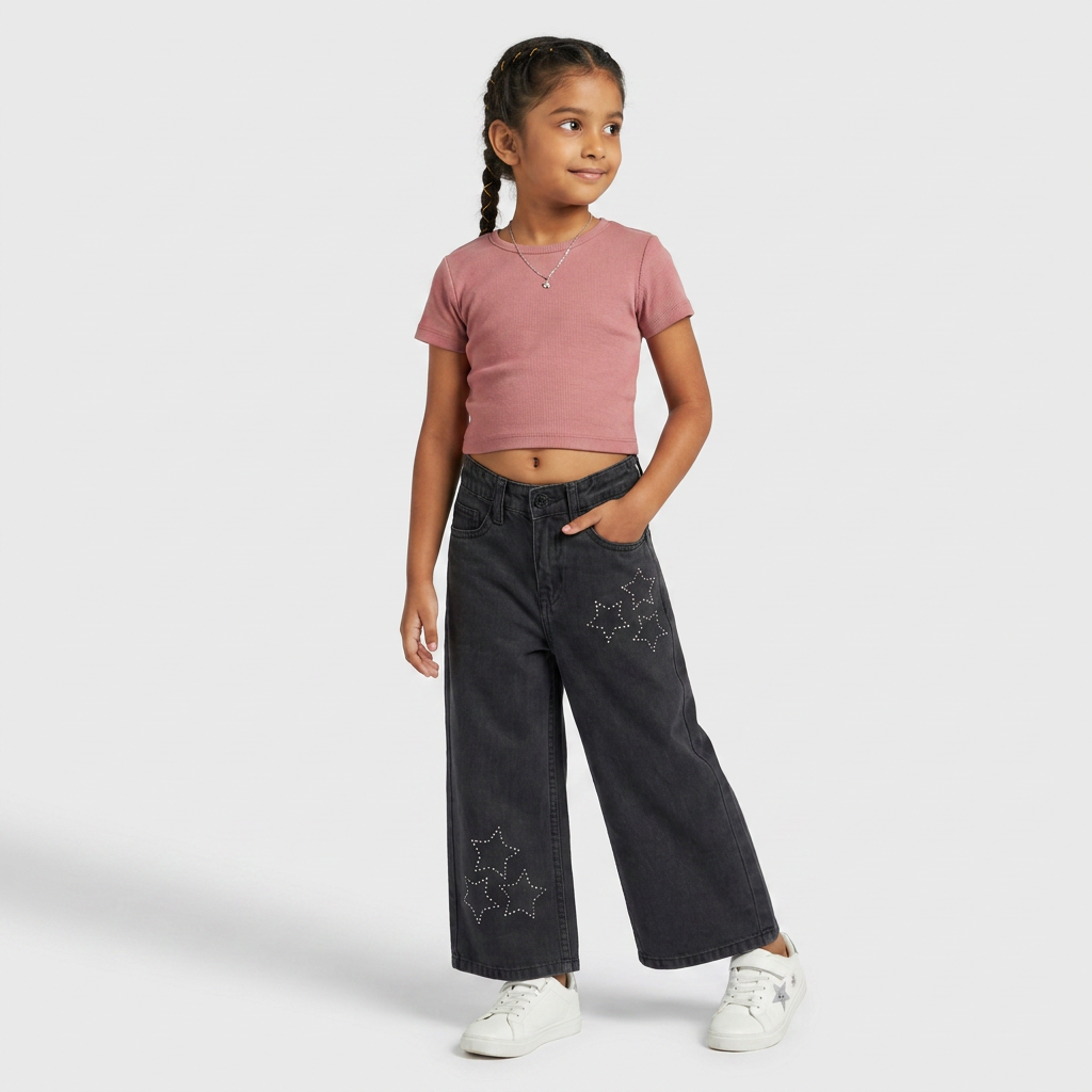 Girls Cotton Embellished Denim