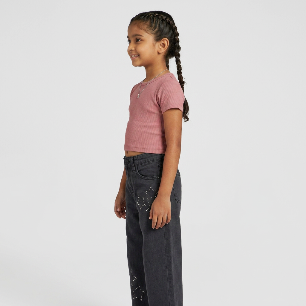 Girls Cotton Embellished Denim