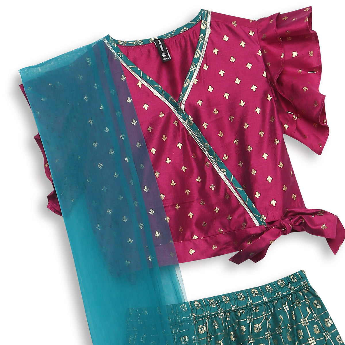 Girls Regular Fit Printed Crop Top and Skirt with Dupatta Set