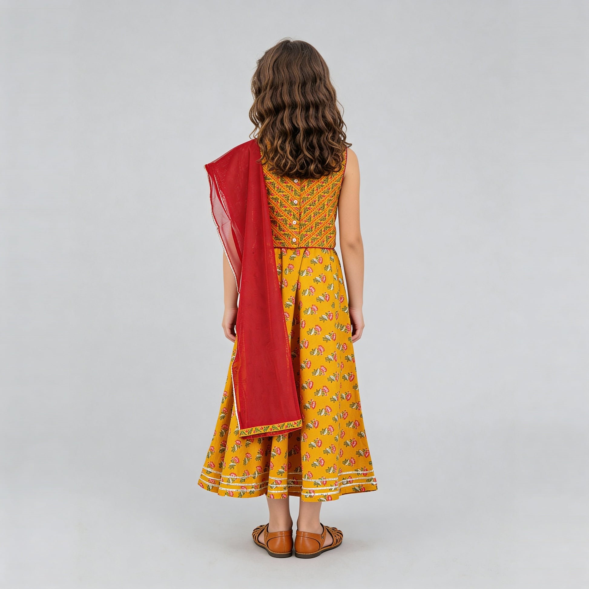 Girls Printed Choli with Skirt & with Dupatta Set