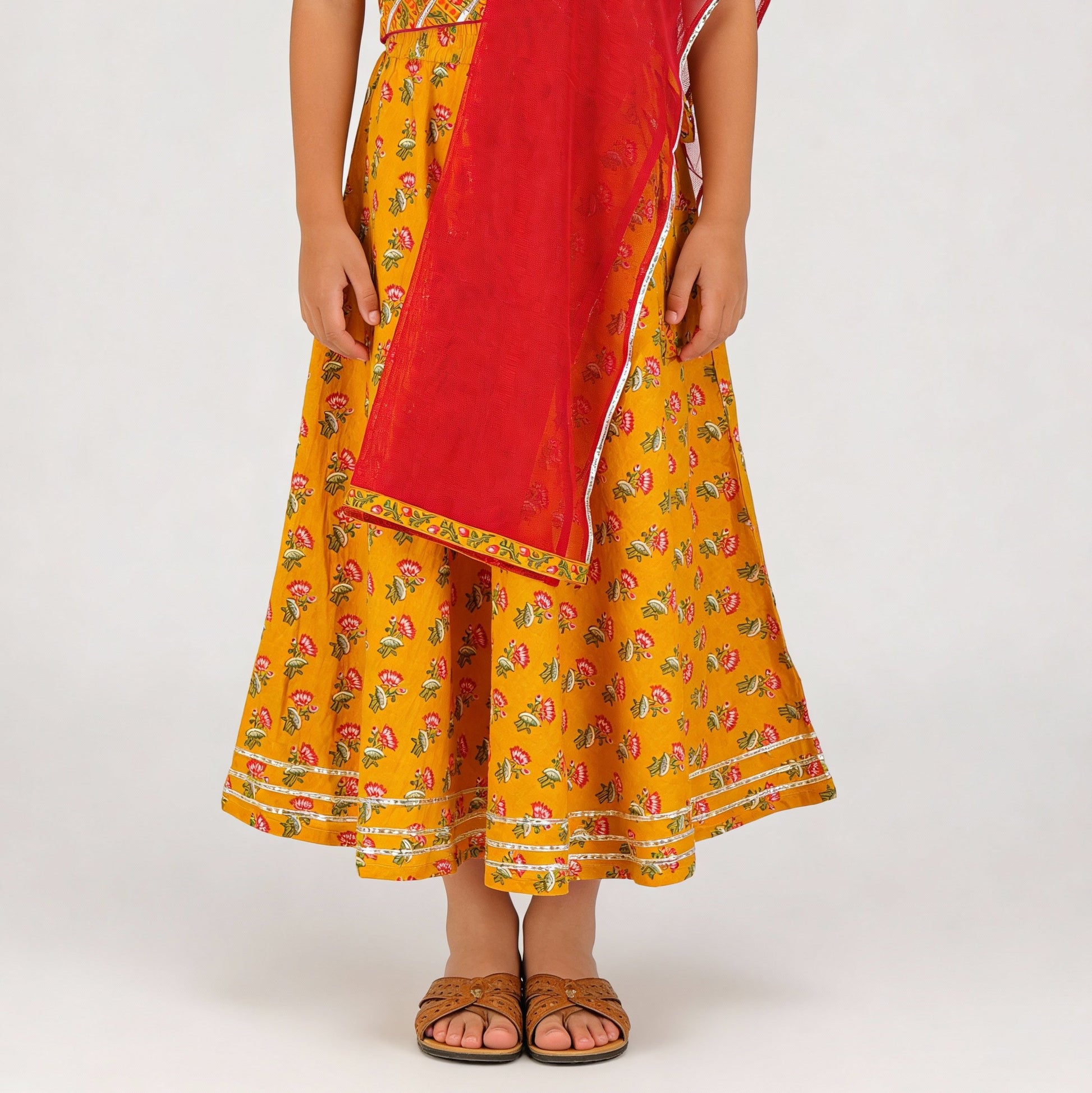 Girls Printed Choli with Skirt & with Dupatta Set