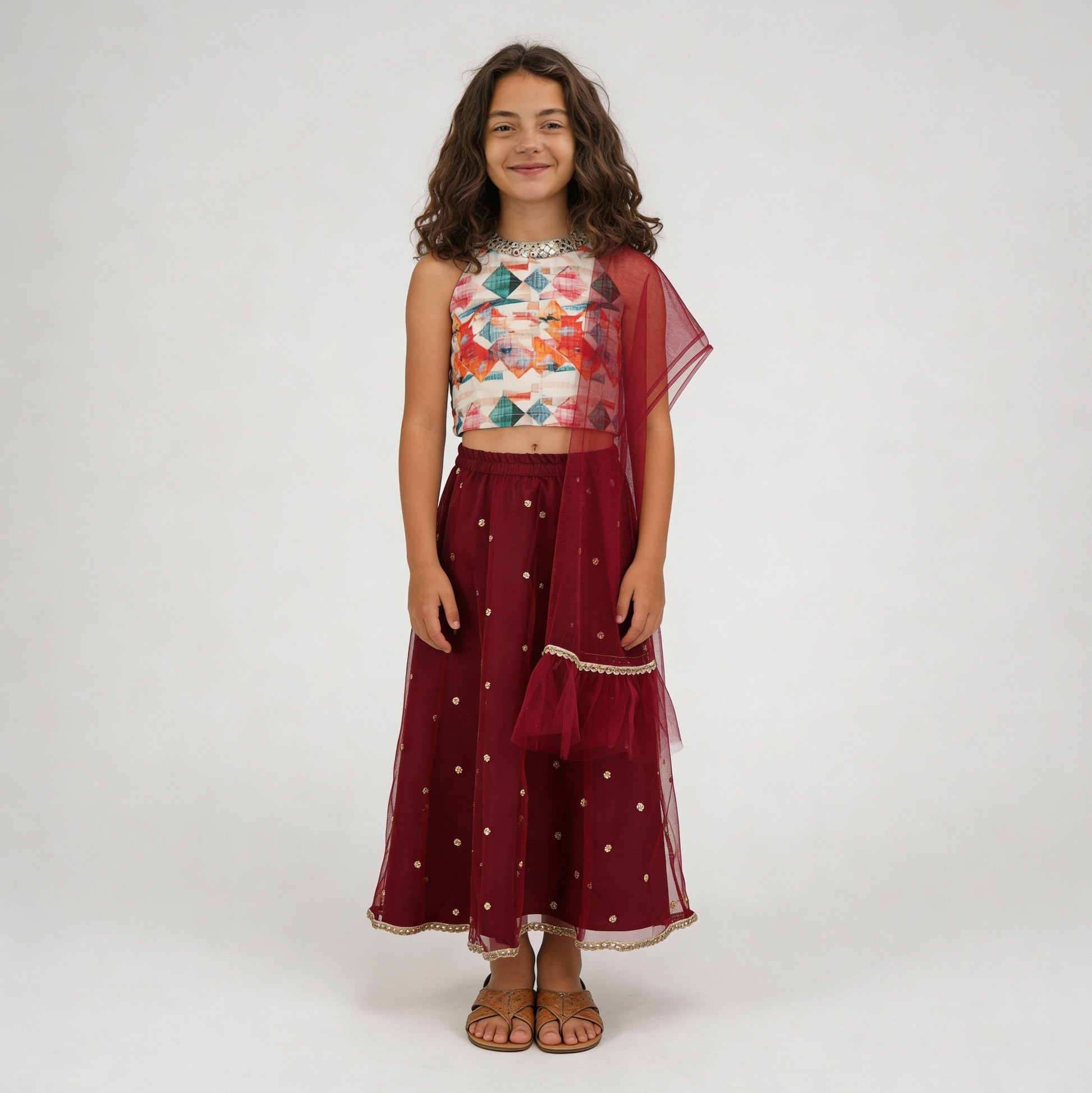 Girls Embellished Choli with Skirt & with Dupatta Set