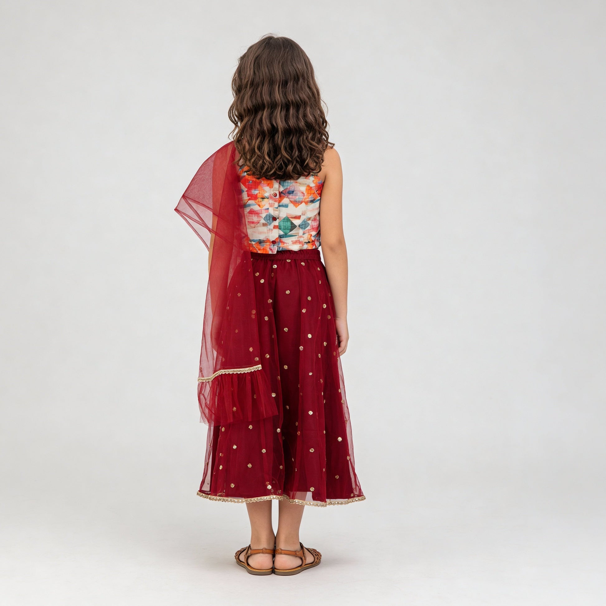 Girls Embellished Choli with Skirt & with Dupatta Set