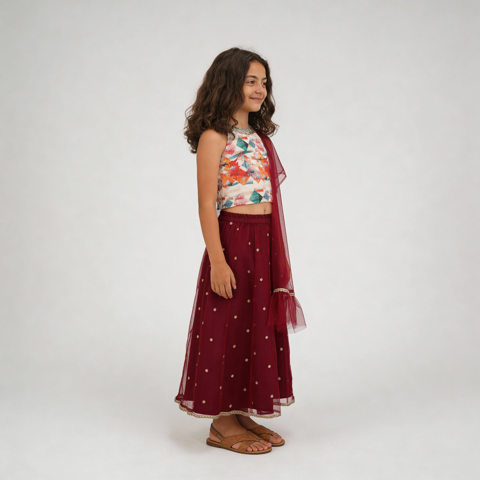 Girls Embellished Choli with Skirt & with Dupatta Set