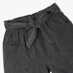 Girls Above Knee Elasticated Paper Bag Waist with Free Belt and Wide Leg Black Shorts