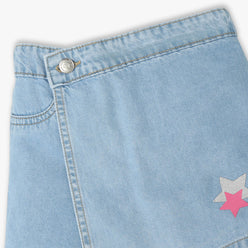 Girls Denim Short with Star Sequins Patch