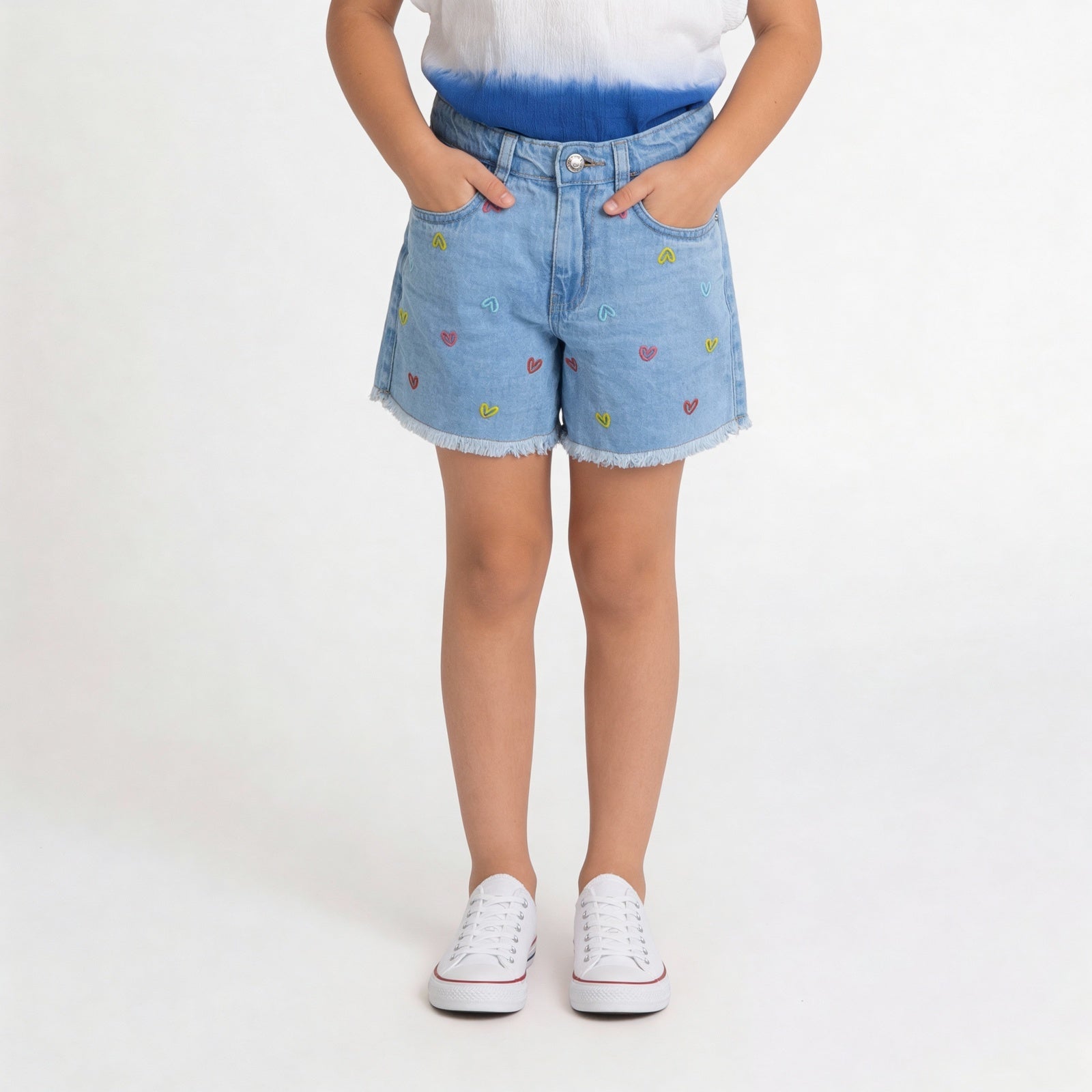 Girls Cotton Embroidered Shorts