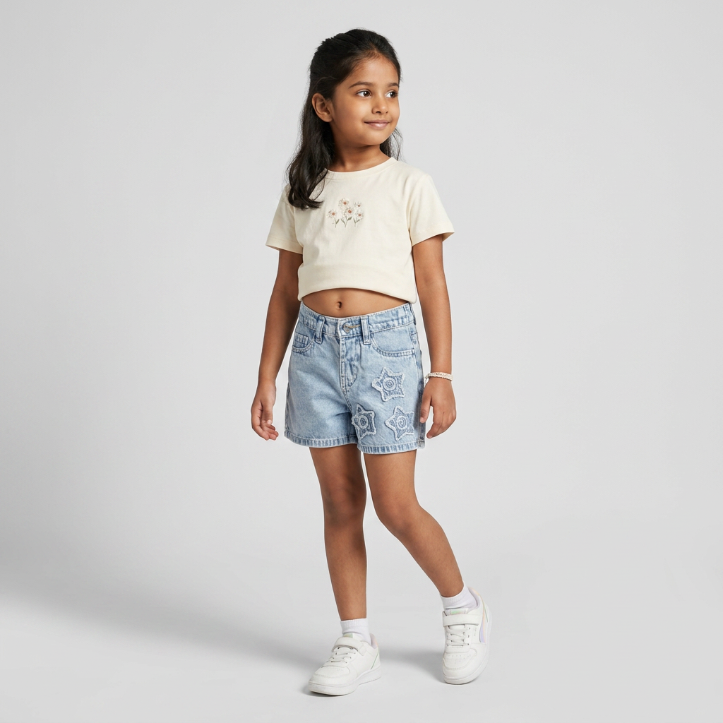 Girls Cotton Embroidered Shorts
