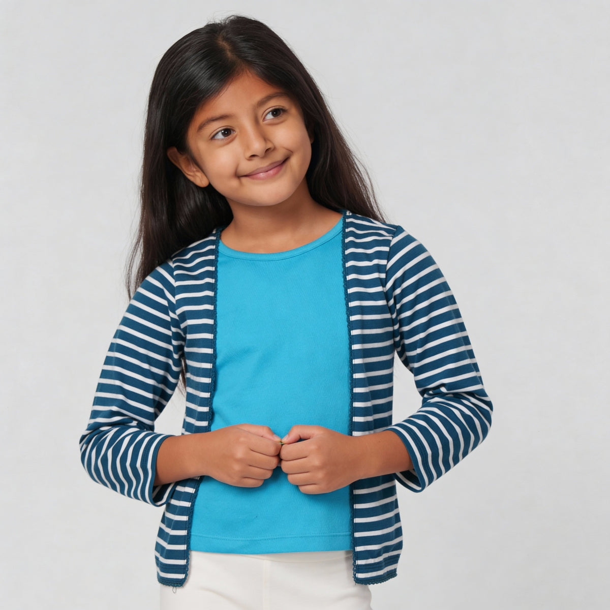 Girls Striped Crew Neck T-Shirt