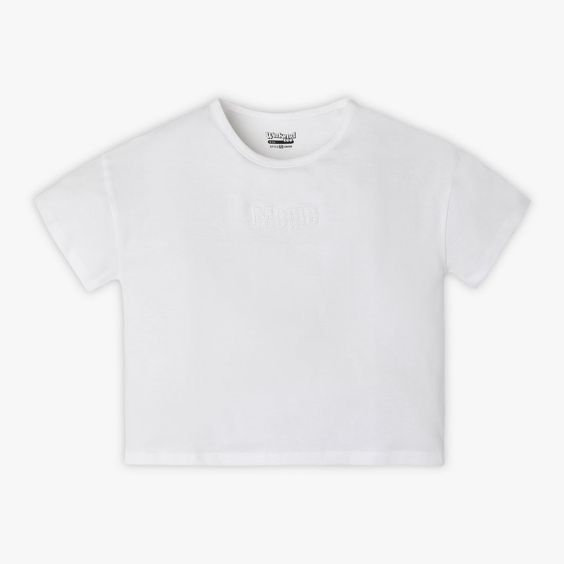 Girls Boxy Fit Solid Crew Neck Short Sleeve T-Shirt