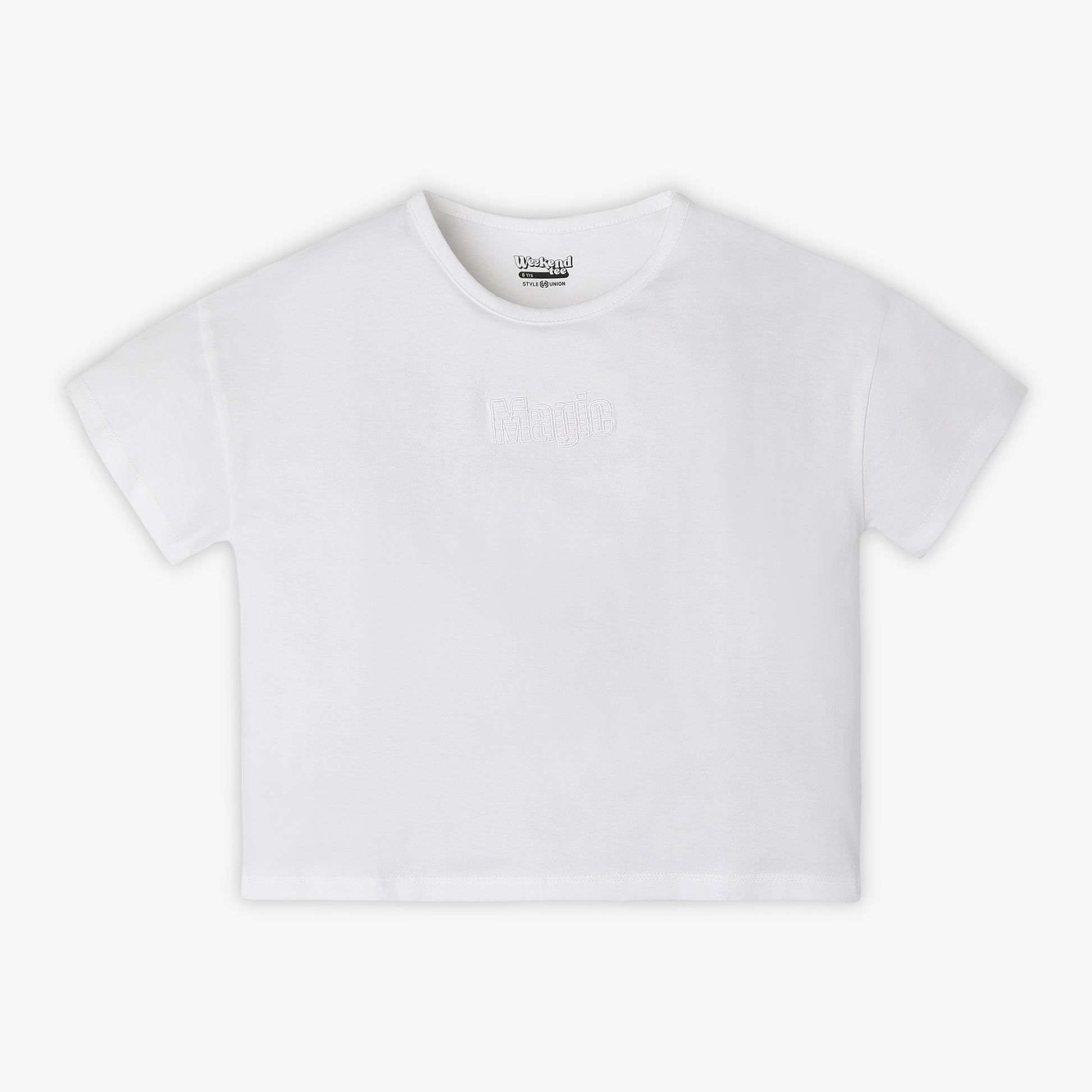 Girls Boxy Fit Solid Crew Neck Short Sleeve T-Shirt