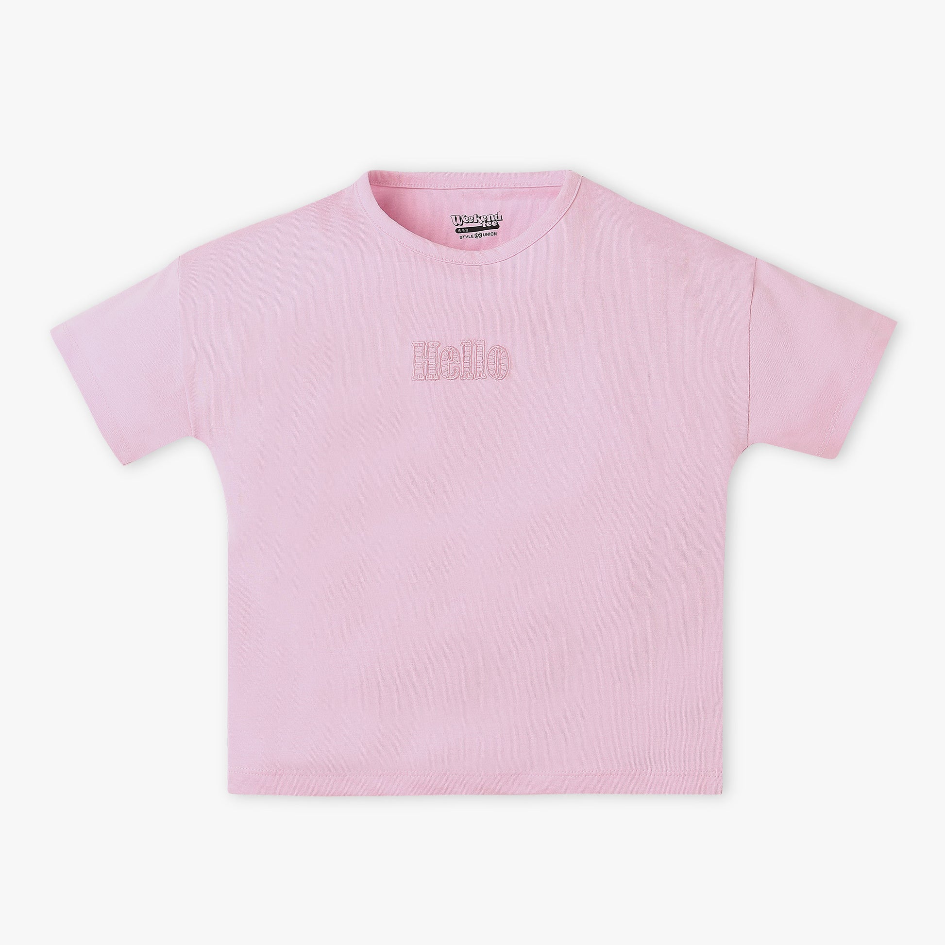 Girls Boxy Fit Solid Crew Neck Short Sleeve T-Shirt