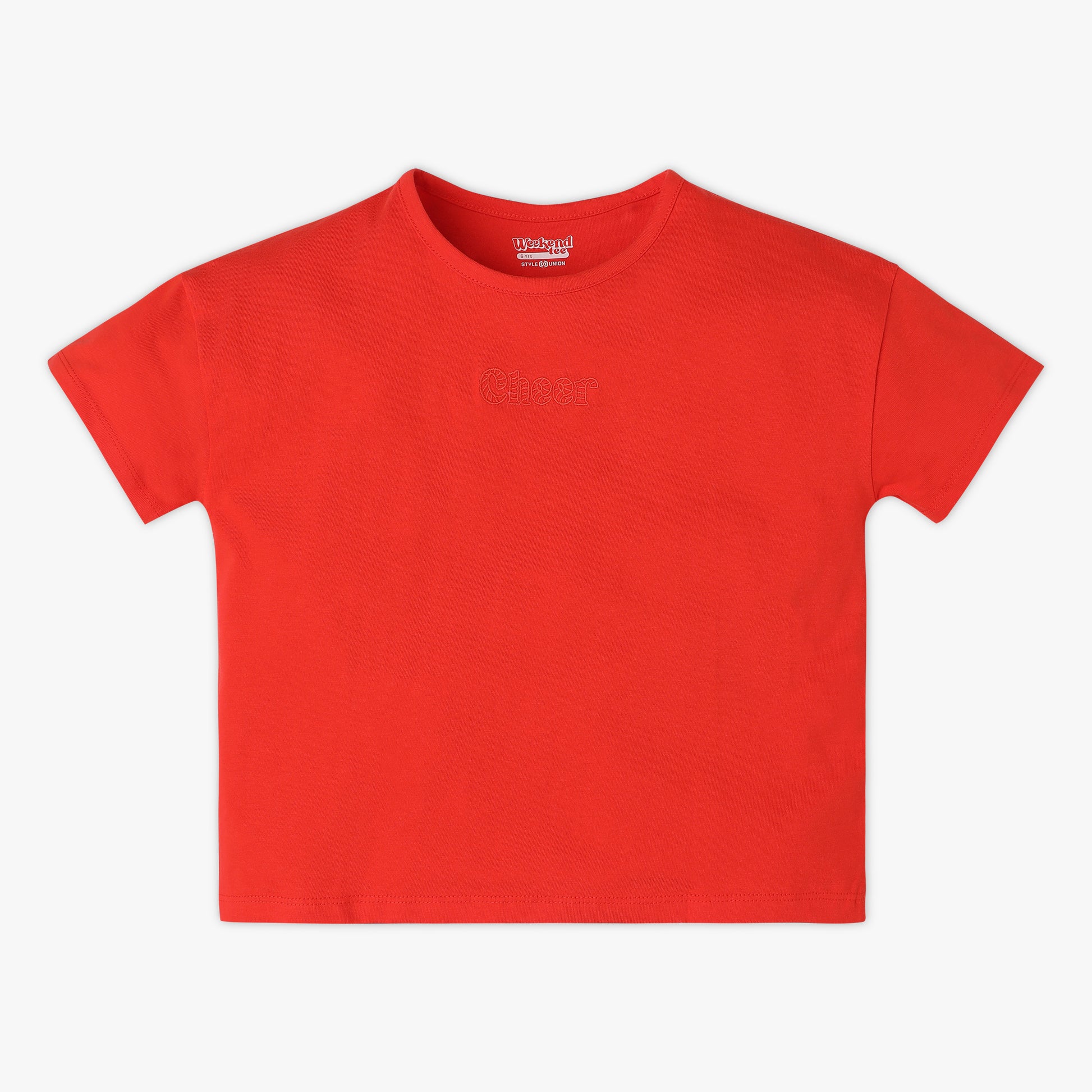 Girls Boxy Fit Solid Crew Neck Short Sleeve T-Shirt