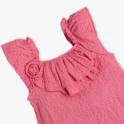 Girls Regular Fit Solid Square Neck Short Sleeve Top