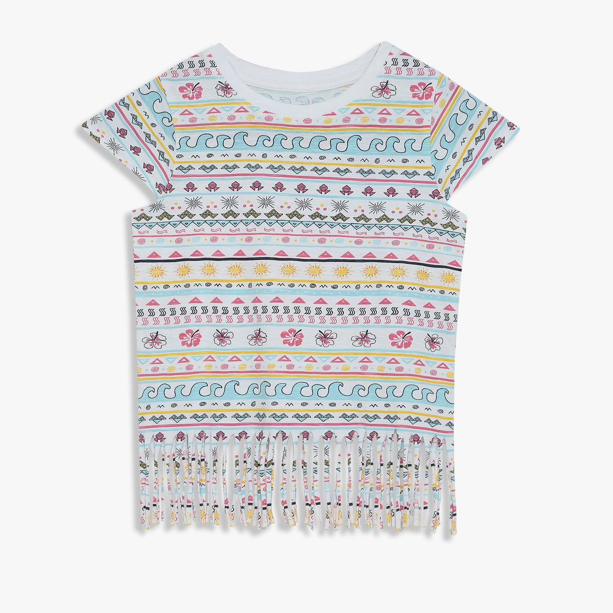 Girls All Over Print Scoop Neck Cap Sleeeve T-Shirt